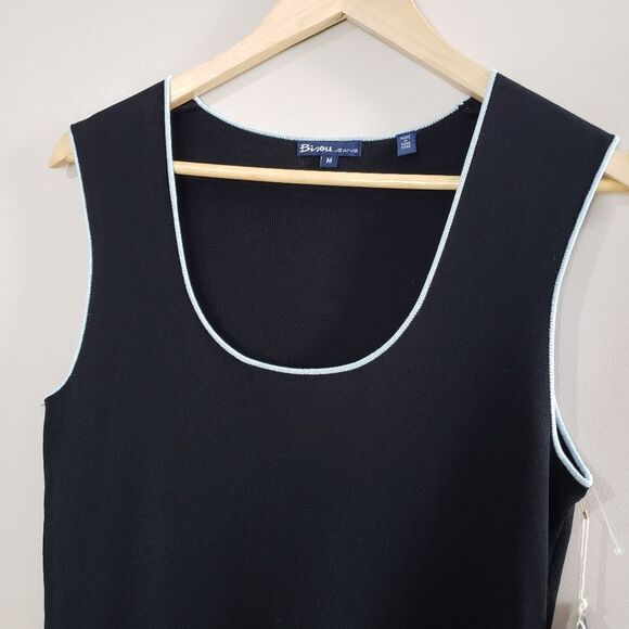Bisou Jeans Medium Navy Blue Sleeveless Dress with Light Blue Trim NWT - Picture 2 of 12